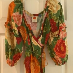 Farm Rio floral wrap top XS